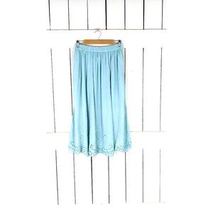 Vintage light blue eyelet lace stretch waist midi skirt